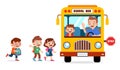 happy cute kids go to school by bus Royalty Free Stock Photo
