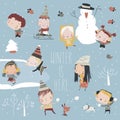 Happy Cute Kids playing Winter Games. Hello Winter Royalty Free Stock Photo