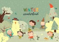 Happy Cute Kids playing Winter Games. Hello Winter Royalty Free Stock Photo