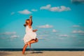 Happy cute little girl dance and play on tropical beach Royalty Free Stock Photo