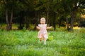 Happy cute little girl running on the grass in the park. Happiness Royalty Free Stock Photo