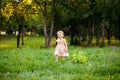 Happy cute little girl running on the grass in the park. Happiness Royalty Free Stock Photo