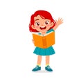 happy cute little kid boy girl read study learn story book school Royalty Free Stock Photo