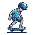 happy cute little kid boy playing skateboard vector illustration, boy skater design template isolated on white background Royalty Free Stock Photo