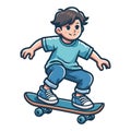 happy cute little kid boy playing skateboard vector illustration, boy skater design template isolated on white background Royalty Free Stock Photo