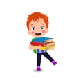 Happy cute little kid girl holding school supplies Royalty Free Stock Photo