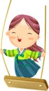 Happy cute little Korean girl wearing hanbok dress on swing, Hand drawn flat icon cartoon style