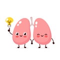 Happy cute lungs with lightbulb character