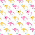 Happy Cute Mother and Children Elephants Playing water Vector Seamless Pattern