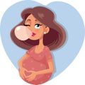 Funny Bubble Gum Pregnant Woman Vector Cartoon