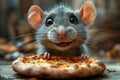 A happy Cute mouse with a pizza in her hands. 3d illustration