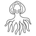 Happy cute octopus black linear doodle isolated on white stock vector illustration