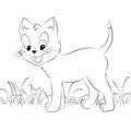 Happy cute outline kitten. Simple cartoon style. Page for art coloring book for kids.