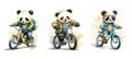 happy cute panda on bike watercolor ai generated Royalty Free Stock Photo