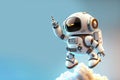 Happy cute robot pointing at a space, a friendly and cheerful robot shows the direction. 3D rendering illustration. Copy space Royalty Free Stock Photo