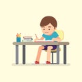 Happy cute school boy writing for homework, Study concept, Vector illustration Royalty Free Stock Photo
