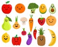 Happy cute smiling fruit face set. Vector flat kawaii cartoon character illustration icon collection. Kawaii emoji fruit Royalty Free Stock Photo