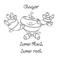 Happy cute smiling ginger root, culinary spice for cooking, funny character, comic monster