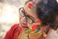 Happy cute smiling woman on Holi color festival. Royalty Free Stock Photo
