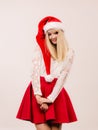 Happy cute woman in santa helper hat. Christmas. Royalty Free Stock Photo