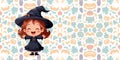 Happy cute witch seamless symmetrical wallpaper vector