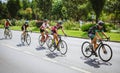 Happy cyclists competing Royalty Free Stock Photo