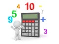 Happy 3D Character next to pocket calculator with numbers