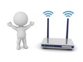 Happy 3D Character next to router Royalty Free Stock Photo