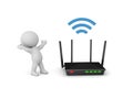 Happy 3D Character next to a router with wifi Royalty Free Stock Photo
