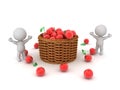 Happy 3D Characters next to basket full of cherries