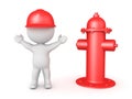 Happy 3D Fireman next to fire hydrant