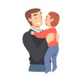Happy Dad Holding his Toddler Baby, Happy Parenting, Fatherhood and Kids Care Cartoon Vector Illustration