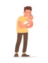 Happy dad holds baby in his arms. Paternity. Vector illustration