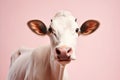 Happy dairy cattle on pastel background in fashion studio shot with ample space for text placement