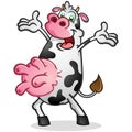 Happy dairy cow cartoon mascot smiling and holding his arms out in celebration vector clip art