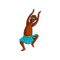 Happy dancing african tribe woman with cute blue skirt