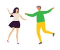 Happy Dancing Couple at Disco Vector Man and Woman