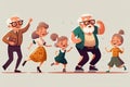 Happy dancing family children and adults. Generative AI