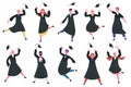 Happy dancing graduates. Group of celebrating university or college graduates. Jumping and dancing graduating students