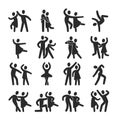 Happy dancing people icons. Modern dance class vector silhouette symbols