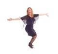 Happy dancing woman in black dress. Royalty Free Stock Photo