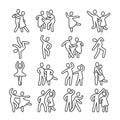 Happy dancing woman and man couple icons. Disco dance lifestyle vector pictograms Royalty Free Stock Photo