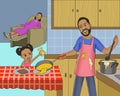 happy daoughter and father cooking at kitchen illustration