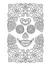 Happy Day of the Dead skull and flowers coloring page for adults vector illustration Royalty Free Stock Photo