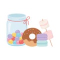 Happy day, gumball donut macaroons caramels marshmallow cartoon