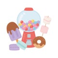 Happy day, gumball machine donuts caramels cartoon