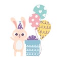 Happy day, rabbit party hat and gift box balloons