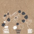 Happy day. Vector illustration with bouquets on kraft paper. Flo