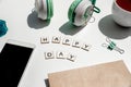 'happy day' wording and metal paper clips isolated over white background, business concept, memory reminder Royalty Free Stock Photo