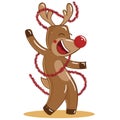 Happy deer dancing incendiary dance in decorations Royalty Free Stock Photo